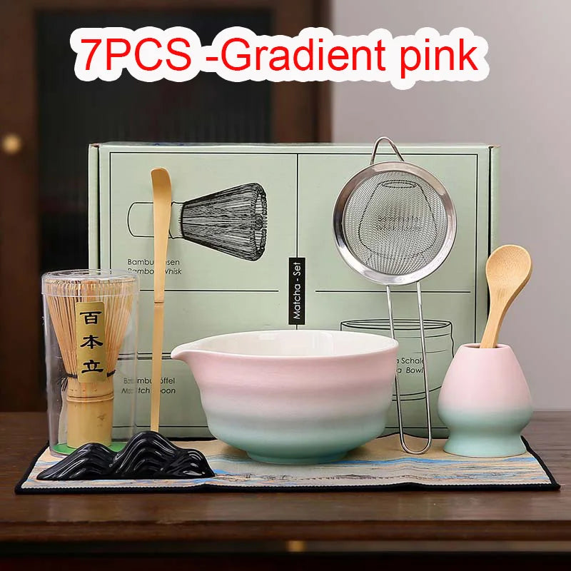 Matcha Tea Gift Set Bamboo and Ceramic Tea Making Kit 2 or 7 Pieces Natural Finish