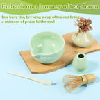 Matcha Tea Set 5-Piece Ceramic Bowl Bamboo Whisk Scoop Holder Green