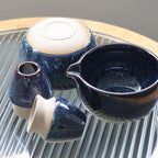 Ceramic Matcha Tea Set Navy Blue Bowl Whisk Brush Traditional Japanese Tea Ceremony