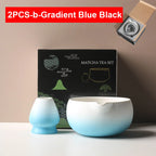 Japanese Ceramic Matcha Bowl Set 550ml Green with Pouring Spout and Whisk Holder for Tea Ceremony