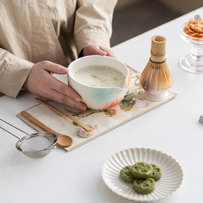 Matcha Tea Set 8-Piece Ceramic Bowl Bamboo Whisk Traditional Japanese Tea Ceremony