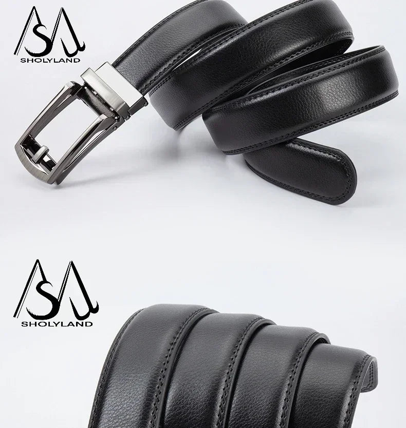 Men’s Genuine Leather Belt with Adjustable Ratchet Buckle for Casual and Formal Wear