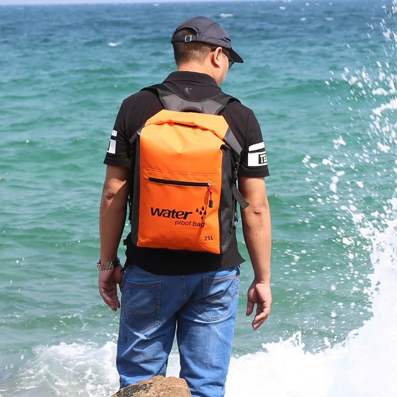 Waterproof Breathable Backpack 25L Roll-Top Closure PVC Mesh for Kayaking Trekking Outdoor Adventures