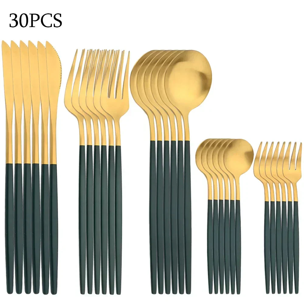 RefinedTable 30-Piece Cutlery Set Stainless Steel Dining Flatware Spoons Forks Knives