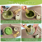 Matcha Tea Set 5-Piece Ceramic Bowl Bamboo Whisk Scoop Holder Green