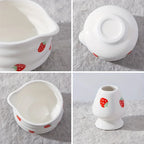 Japanese Matcha Bowl Set Ceramic Strawberry Design Traditional Tea Ceremony Cup