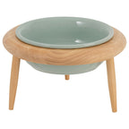 Misha Ceramic Elevated Cat Bowl with Adjustable Wooden Stand, 300ml & 600ml, Beige, Sage, Dark Green