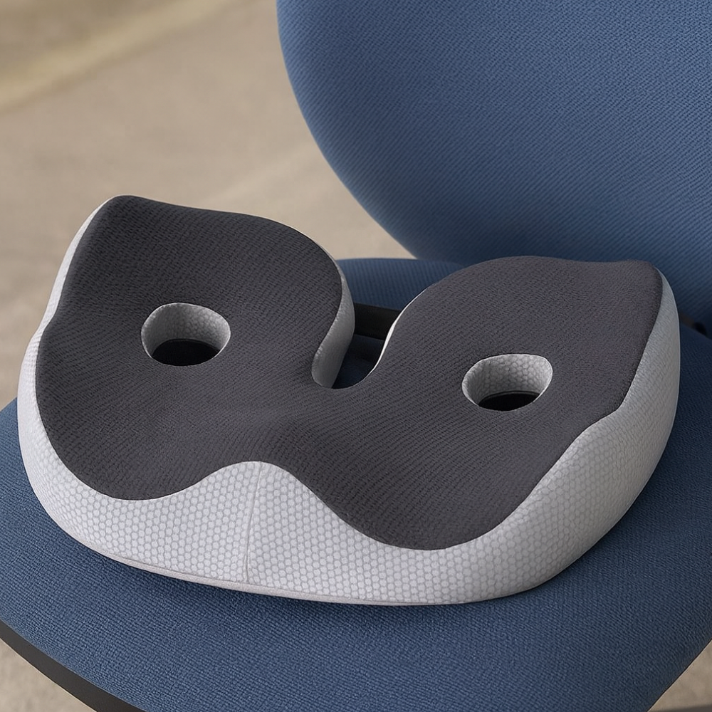 Memory Foam Orthopedic Seat Cushion Adjustable Pressure Relief Contoured Ergonomic Support with Breathable Cover and Non-Slip Base