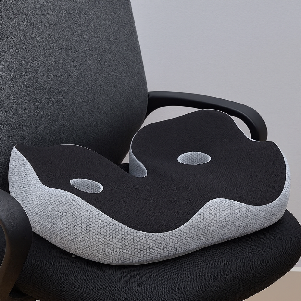 Memory Foam Orthopedic Seat Cushion Adjustable Pressure Relief Contoured Ergonomic Support with Breathable Cover and Non-Slip Base