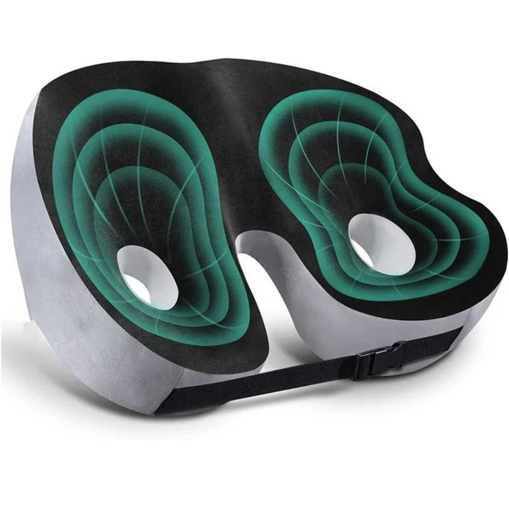 Memory Foam Orthopedic Seat Cushion Adjustable Pressure Relief Contoured Ergonomic Support with Breathable Cover and Non-Slip Base