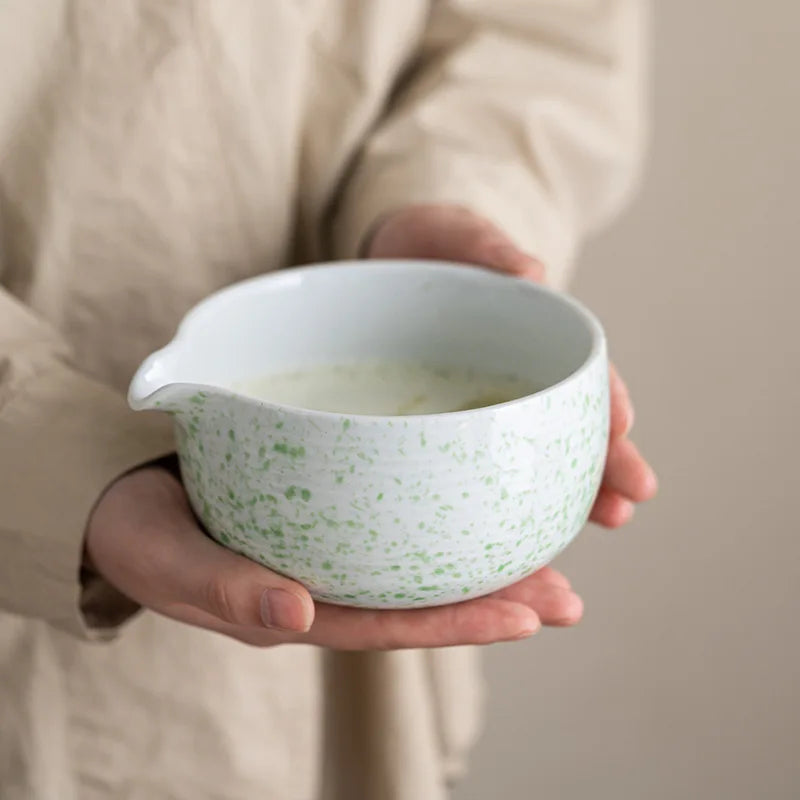 Ceramic Matcha Bowl Set with Whisk Natural Finish Standard Size Traditional Design