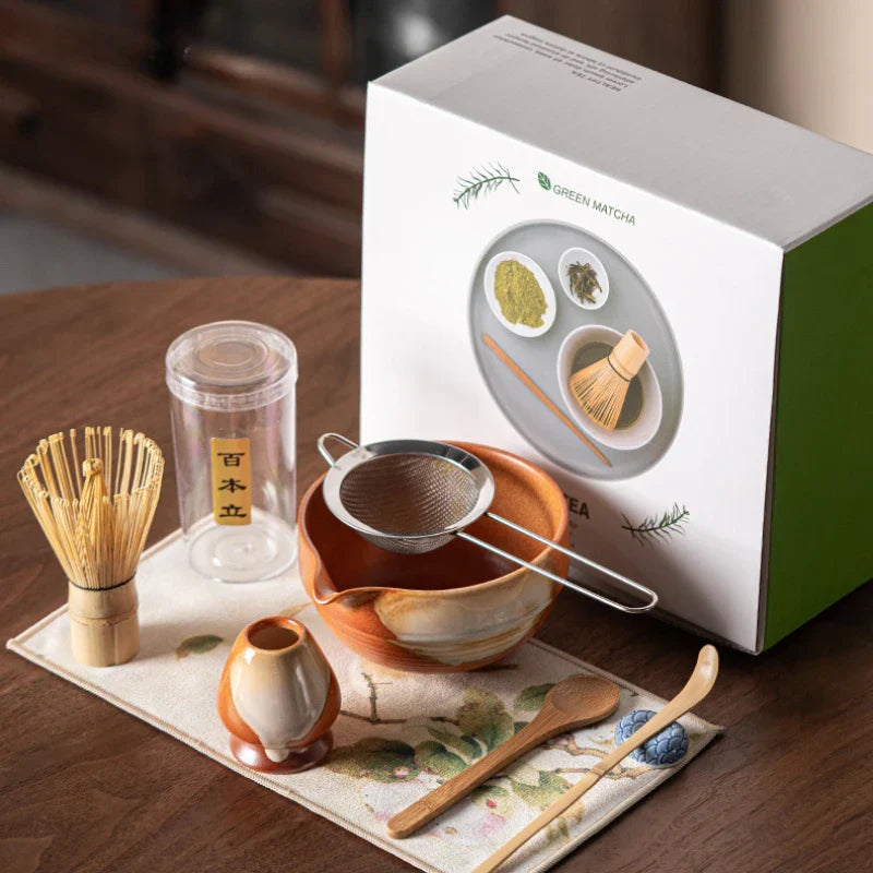 Ceramic Matcha Tea Set with Bamboo Whisk 4-Piece Traditional Japanese Tea Ceremony Kit Green