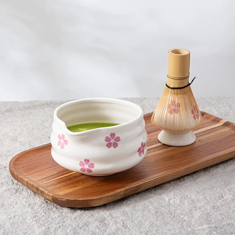 Cherry Blossom Ceramic Matcha Tea Set 5-Piece with Whisk Standard Size
