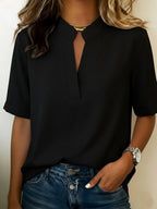 Harrow Serena women's V-neck casual blouse with short sleeves, perfect for summer, in a light, breezy fabric.