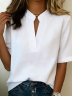 Harrow Serena women's V-neck casual blouse with short sleeves, perfect for summer, featuring lightweight fabric and relaxed fit.