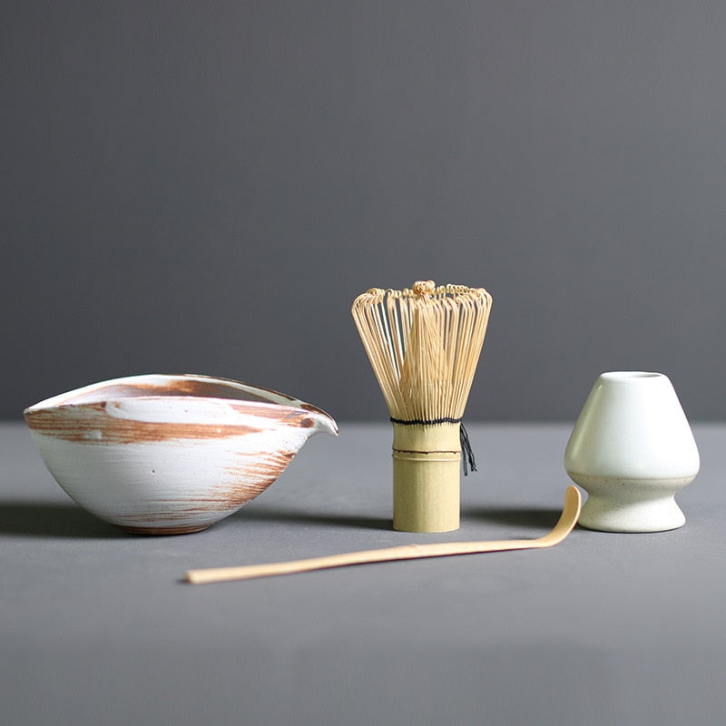 Traditional Matcha Tea Set Bamboo Whisk Ceramic Bowl Wooden Spoon for Authentic Tea Ceremony