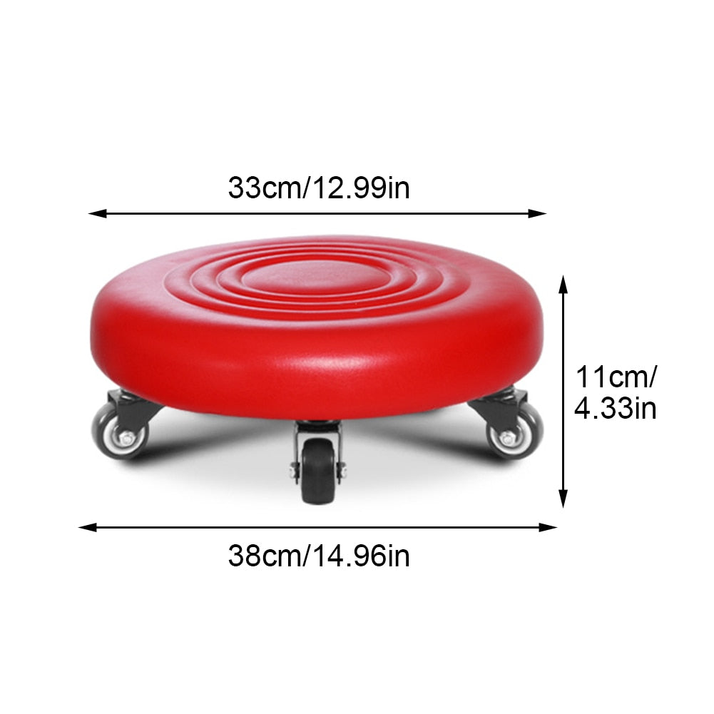 360 Degree Rotating Rolling Stool with PU Leather Cushion and Adjustable Height, Black Blue Red