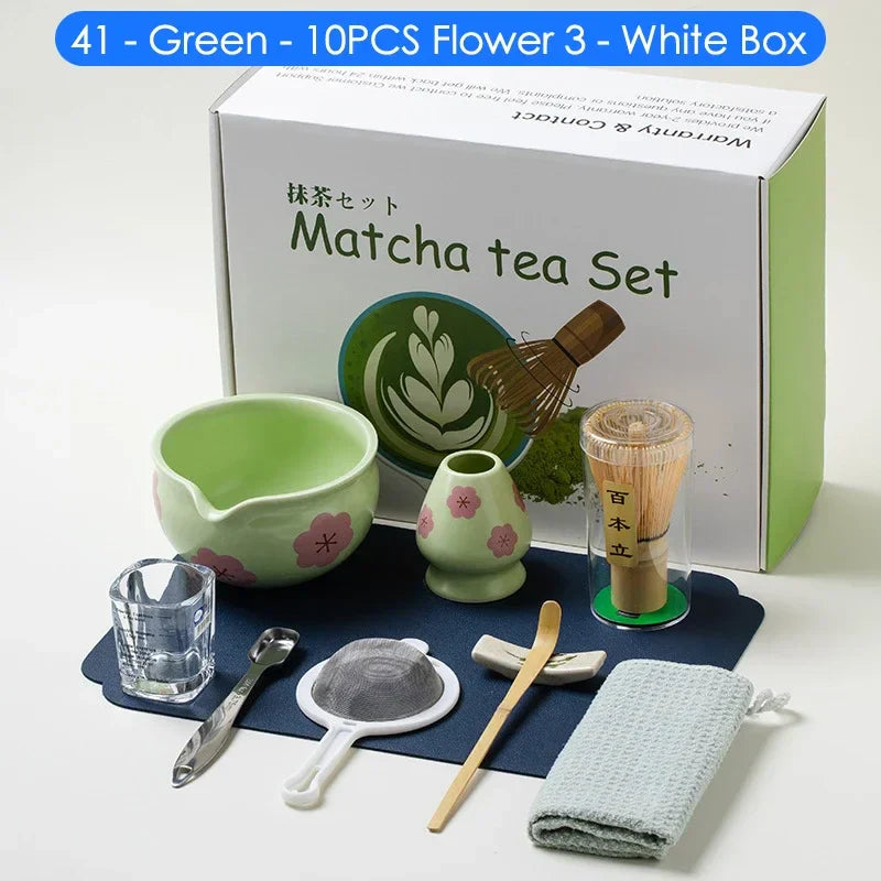 Japanese Matcha Tea Set 10-Piece Bamboo and Ceramic Traditional Japanese Tea Ceremony Kit