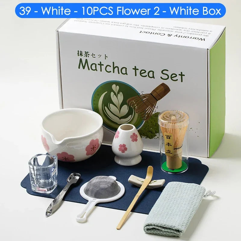 Japanese Matcha Tea Set 10-Piece Bamboo and Ceramic Traditional Japanese Tea Ceremony Kit