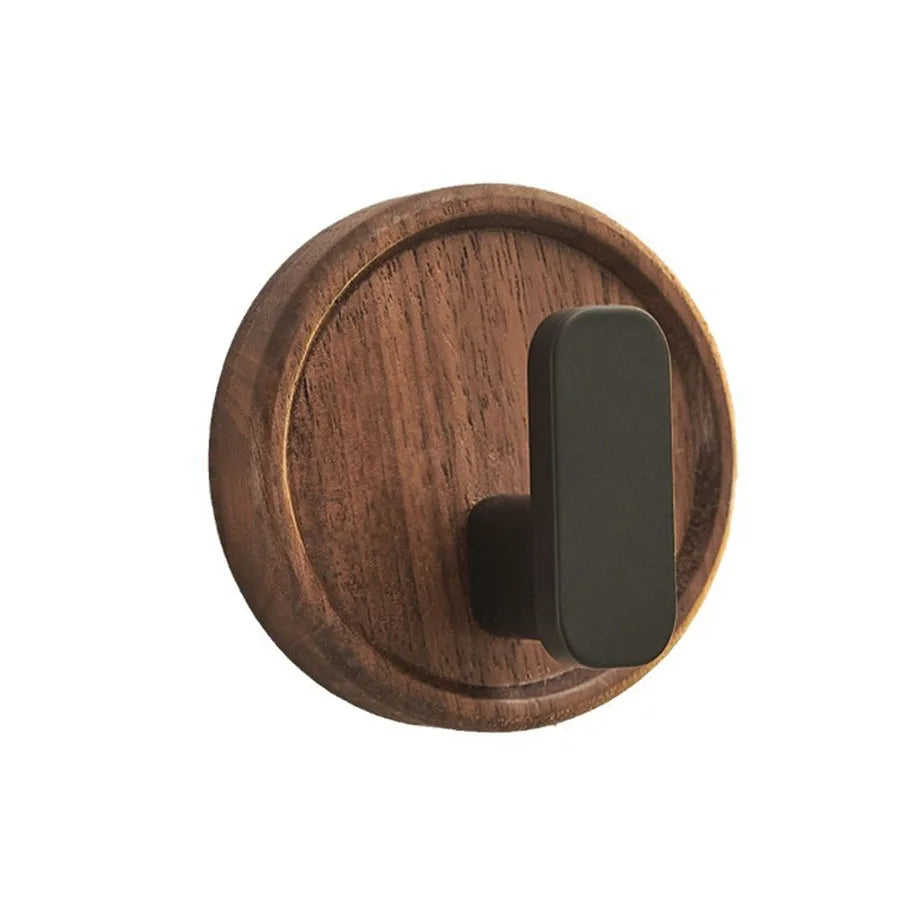 Self-Adhesive Walnut Wood Wall Hooks Round Decorative Key Towel Coat Holder for Bathroom Kitchen Hallway