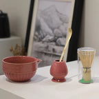 Matcha Tea Set Ceramic 4-Piece Hand-Painted Green Glaze Bowls with Bamboo Whisk and Scoop
