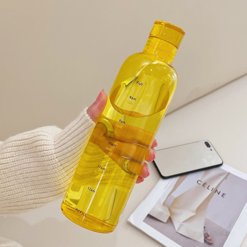 Heat-Resistant Glass Water Bottle with Time Scale and Leak-Proof Lid 22oz