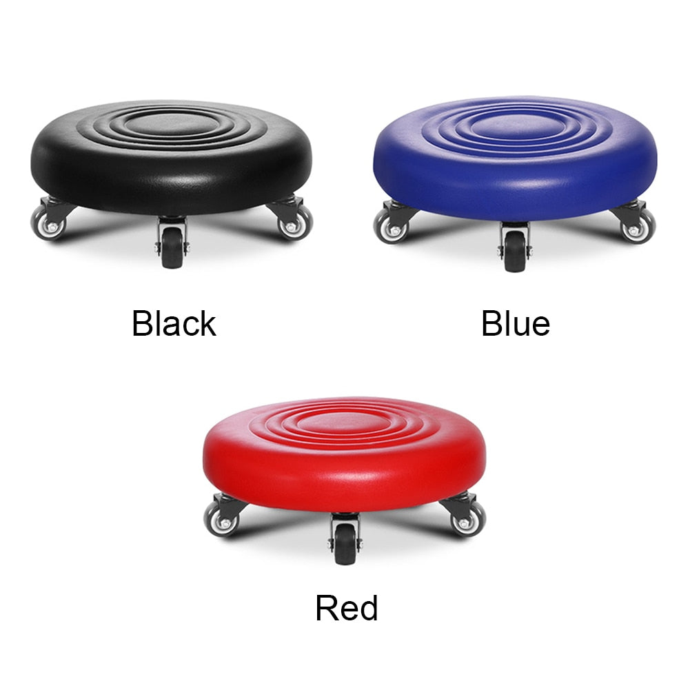 360 Degree Rotating Rolling Stool with PU Leather Cushion and Adjustable Height, Black Blue Red