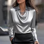 Shannon women's V-neck casual blouse by Harrow, featuring a shiny fabric and elegant design for summer wear.