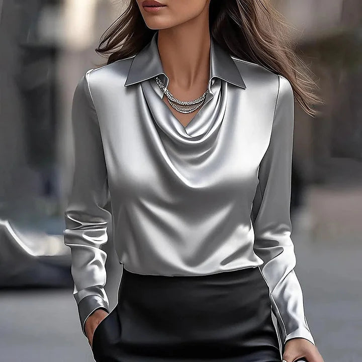 Shannon women's V-neck casual blouse by Harrow, featuring a shiny fabric and elegant design for summer wear.