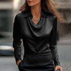 Harrow Shannon women's V-neck casual blouse with shiny fabric, perfect for summer, shown in a stylish, close-up view.