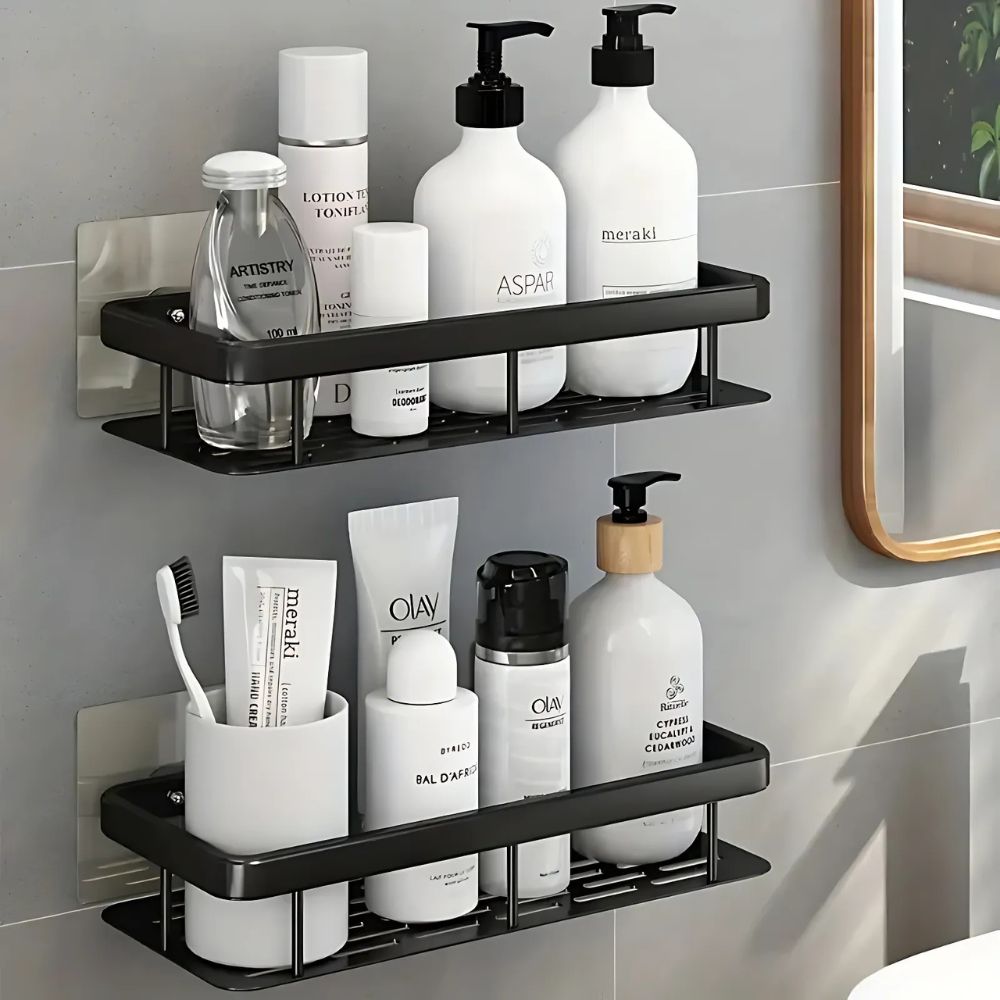Wall-Mounted Shower Caddy Organizer Rust-Resistant Aluminium Shower Shelf Silver Finish