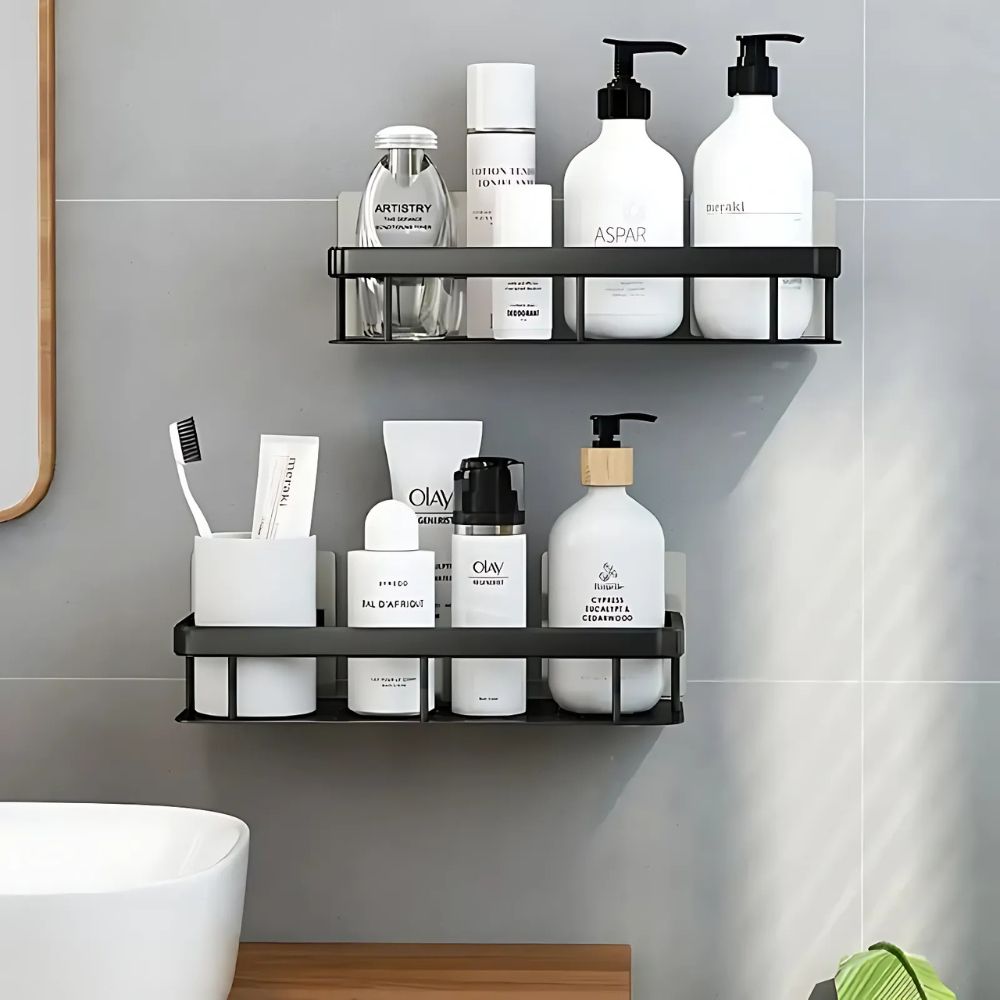 Wall-Mounted Shower Caddy Organizer Rust-Resistant Aluminium Shower Shelf Silver Finish