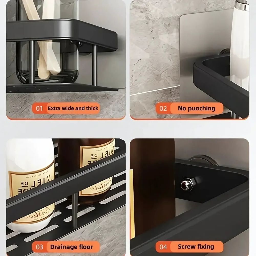 Wall-Mounted Shower Caddy Organizer Rust-Resistant Aluminium Shower Shelf Silver Finish