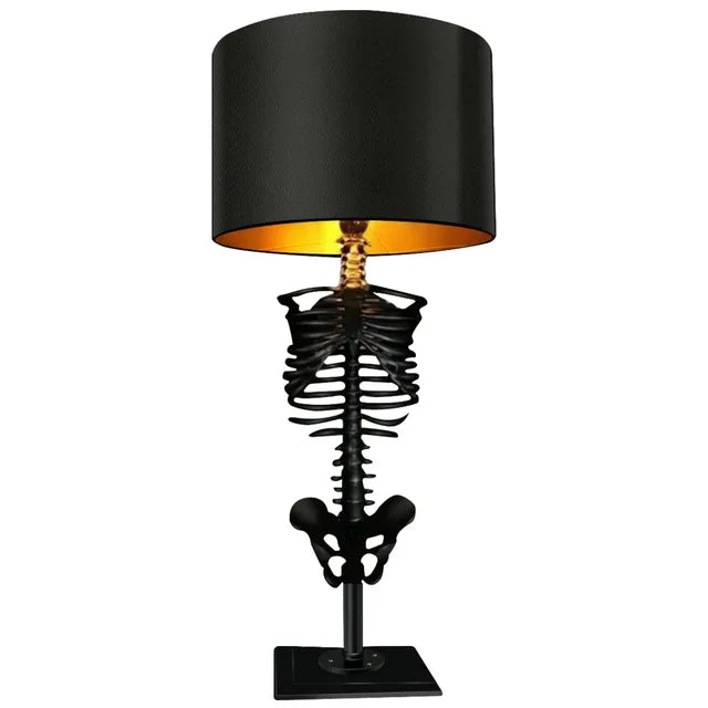 Gothic Skeleton Table Lamp USB Powered Resin and Textile Indoor Light 35cm Height