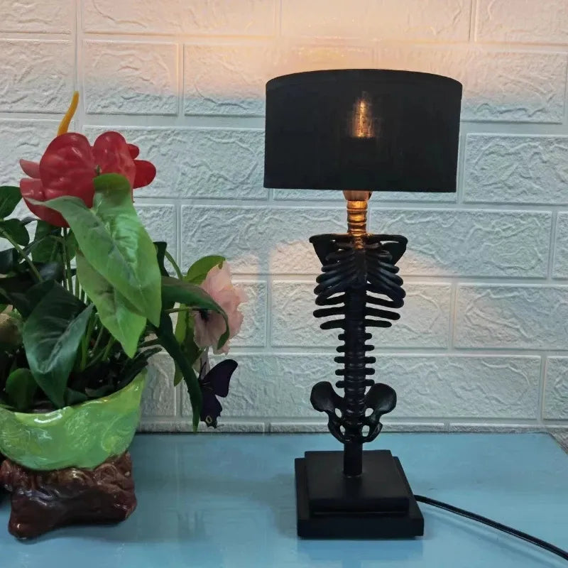Gothic Skeleton Table Lamp USB Powered Resin and Textile Indoor Light 35cm Height