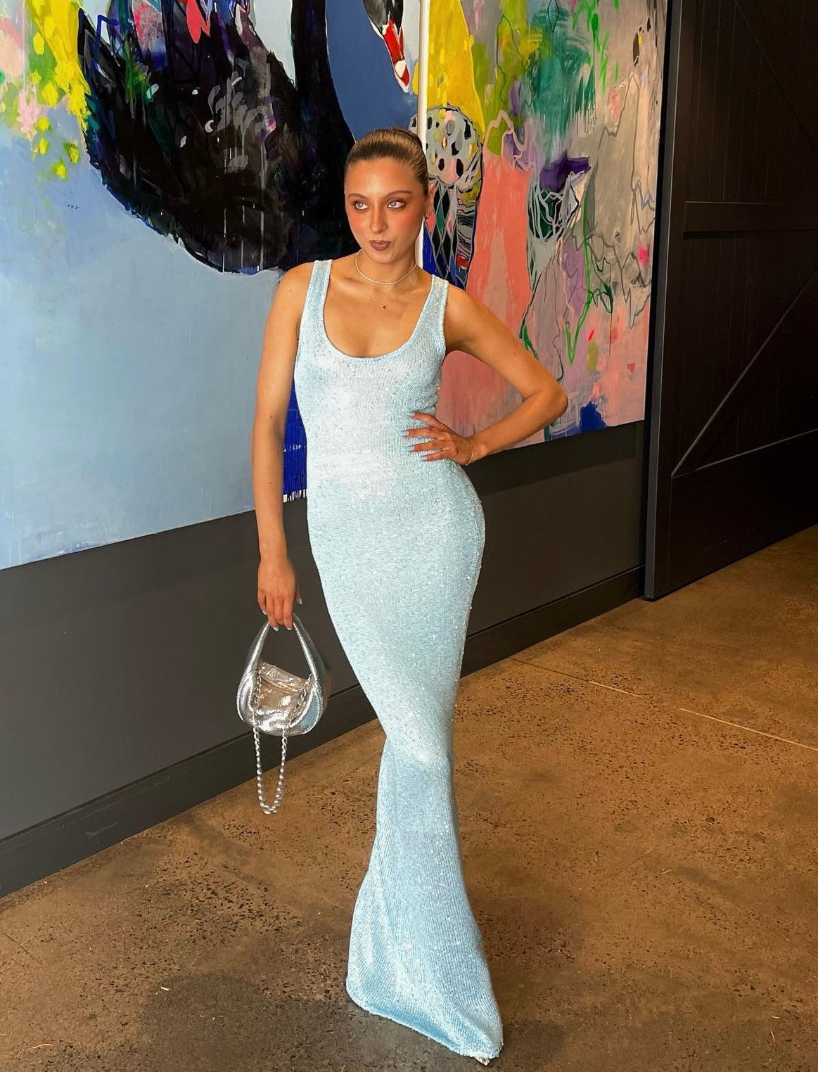 Skye sequined summer cocktail maxi dress for women by Harrow, featuring elegant sequin embellishments and a flowing design.