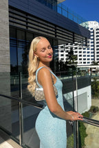 Harrow Zoe elegant sequin cocktail maxi dress for women, featuring shimmering sequins and a flowing summer party style.