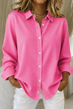 Harrow Sophie linen button-down blouse for women, lightweight and breezy summer apparel, shown in a relaxed fit with long sleeves.