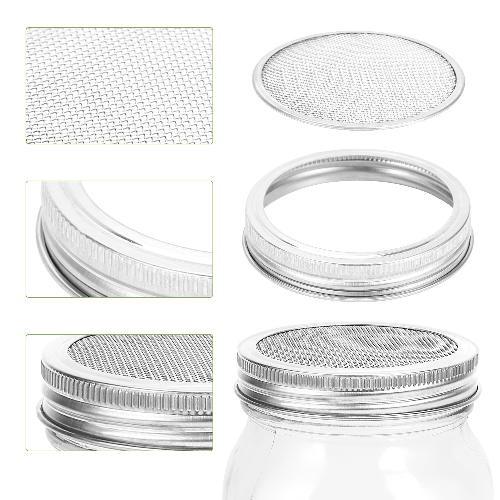Sprouting Glass Jar Set 2pcs 950ml with Stainless Steel Lid, Mesh Sieve, and Holder for Seed Germination