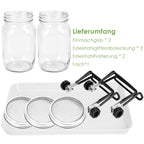 Sprouting Glass Jar Set 2pcs 950ml with Stainless Steel Lid, Mesh Sieve, and Holder for Seed Germination