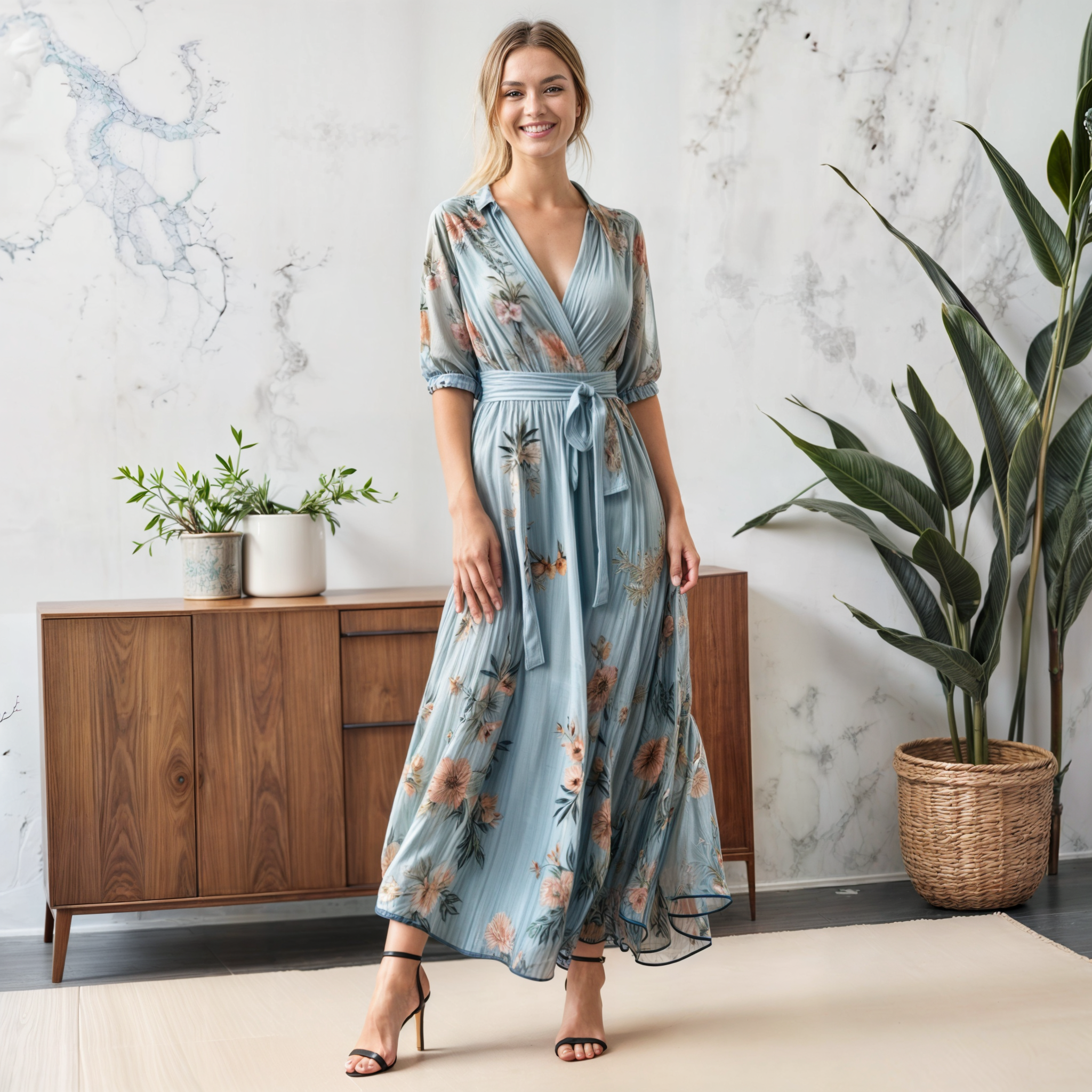 Harrow Stacey elegant v-neck midi dress for women, featuring a flowing silhouette and stylish design, shown in the image.