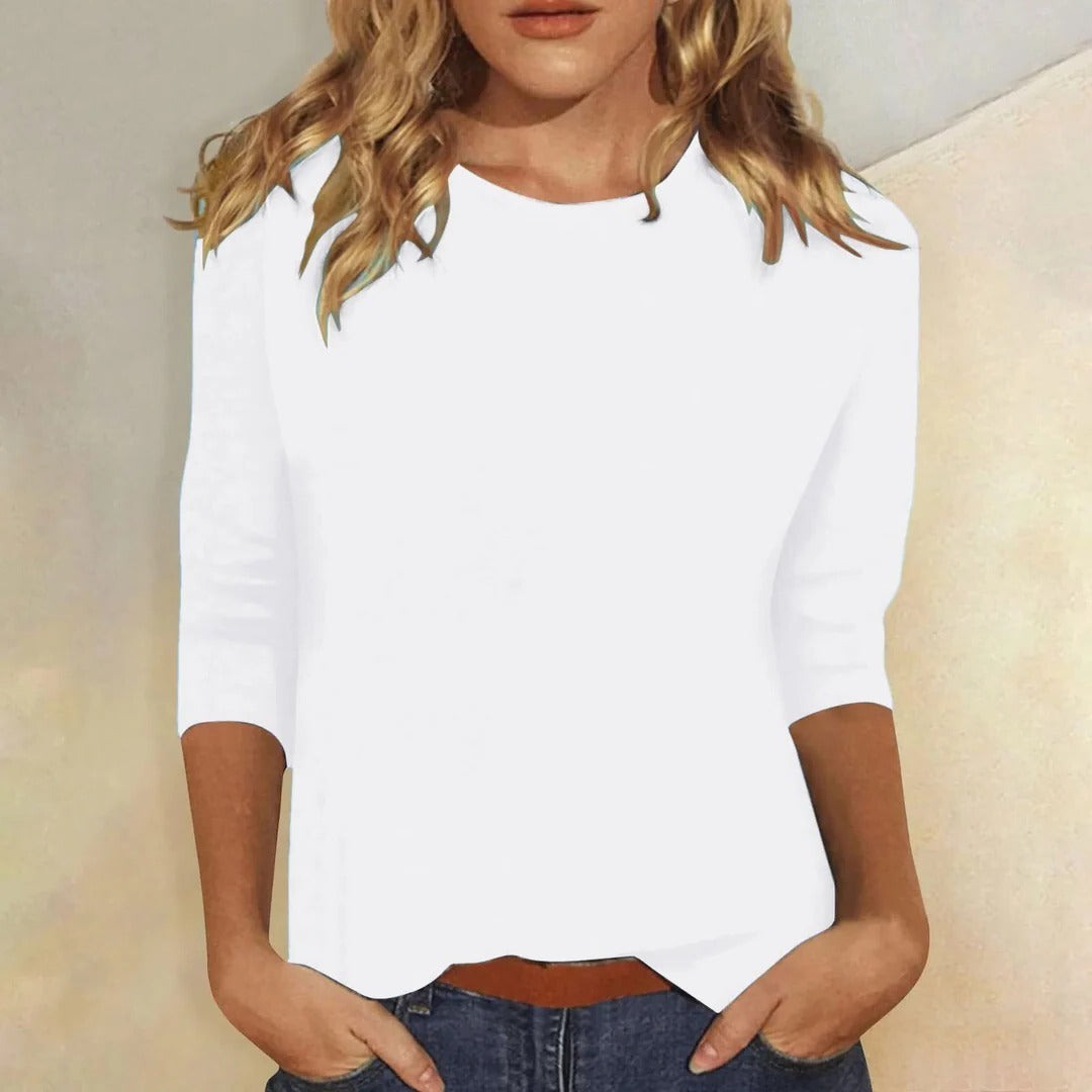 Harrow Stella casual women's blouse with crew neck and 3/4 sleeves, perfect for summer, in a relaxed everyday style.