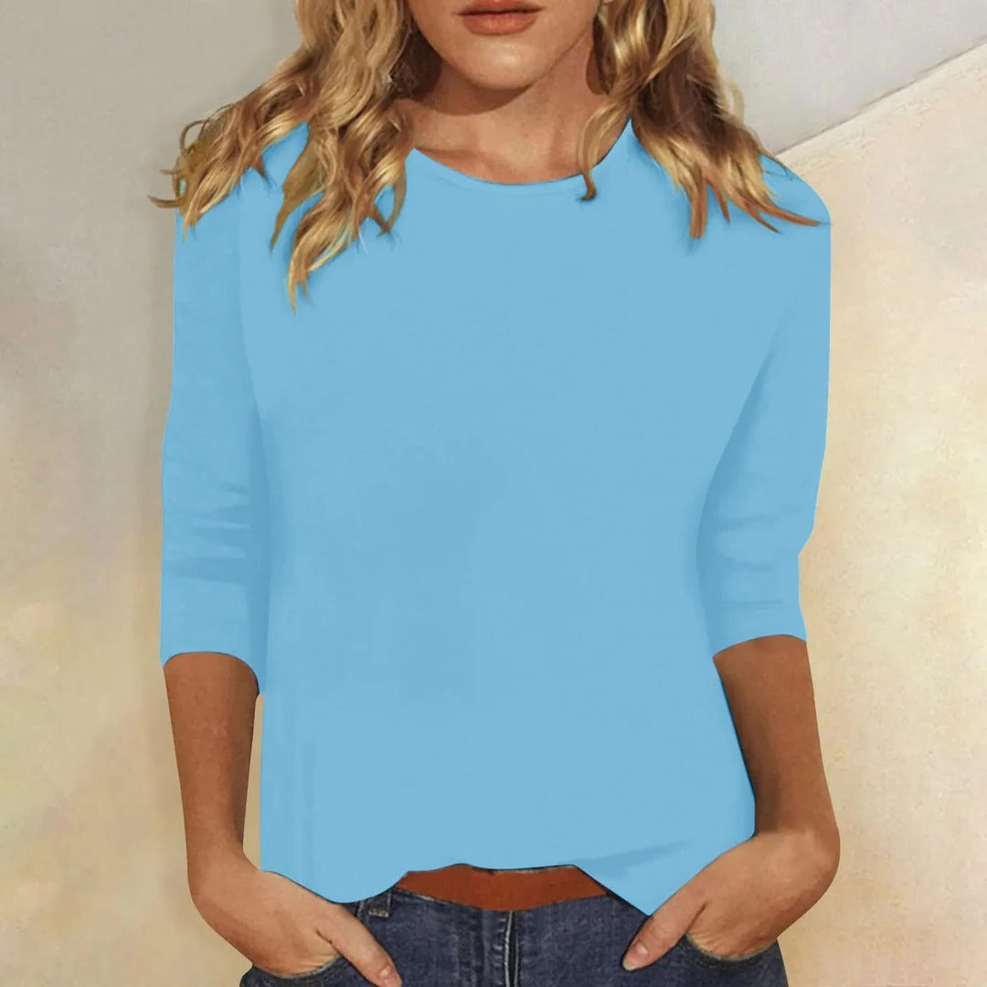 Harrow Stella casual women's summer blouse with crew neck and 3/4 sleeves, perfect for everyday wear.