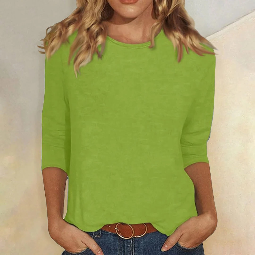 Harrow Stella casual women's summer blouse with crew neck and 3/4 sleeves, stylish and comfortable everyday top.