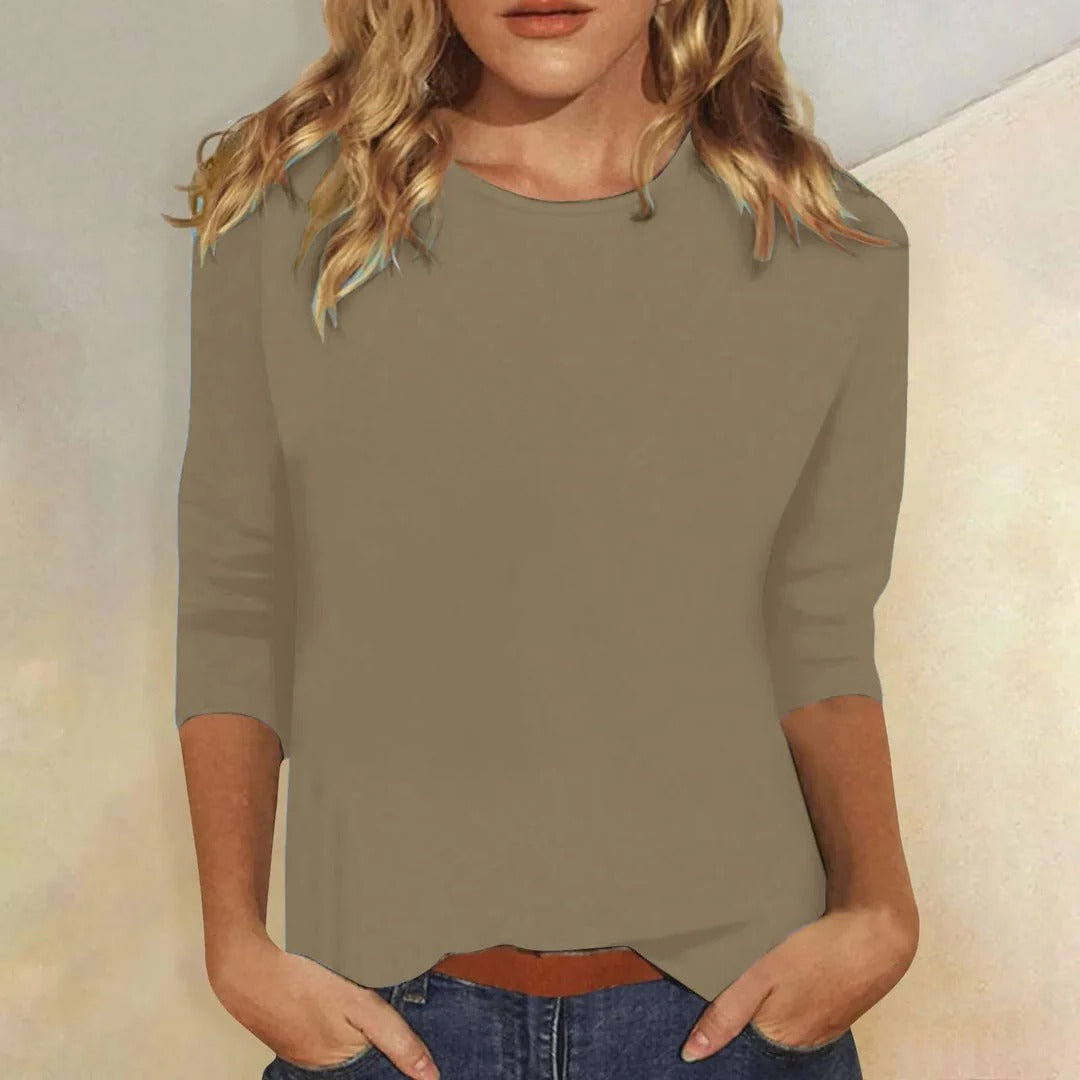 Harrow Stella women's casual summer blouse with crew neck and 3/4 sleeves, lightweight and comfortable for everyday wear.