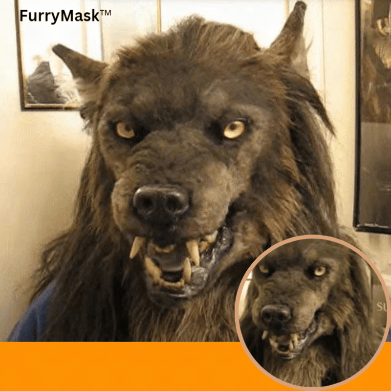 FurryMask Realistic Werewolf Mask with Artificial Fur Halloween Costume Headgear