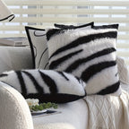 Striped Faux Fur Cushion Cover Soft Microfiber Blend 18x18 Inch Sofa Pillow Case