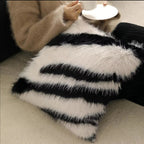 Striped Faux Fur Cushion Cover Soft Microfiber Blend 18x18 Inch Sofa Pillow Case