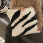 Striped Faux Fur Cushion Cover Soft Microfiber Blend 18x18 Inch Sofa Pillow Case