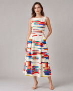 Zuba | Elegant Geometric Print Maxi Dress for Women